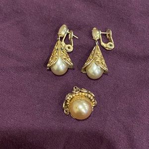 Vintage Gold and Pearl Earrings and Pendant